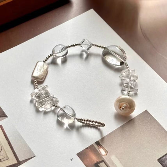 baroque clear beaded bracelet | minimalist transparent crystal jewelry