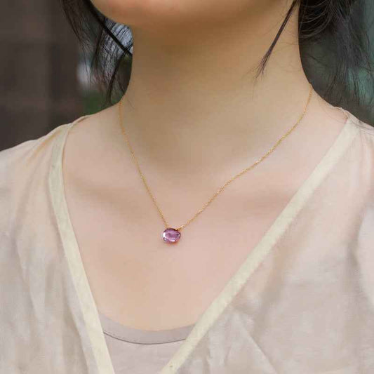 rose amethyst geometric pendant | s925 sterling silver with natural rose amethyst - Lyra