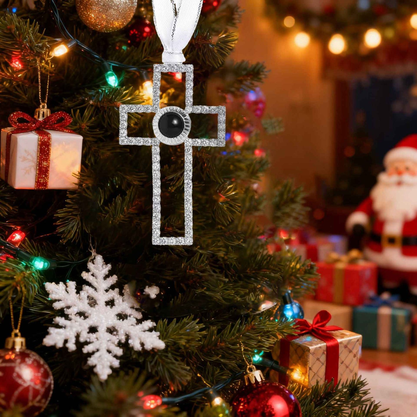 projection cross ornament | personalized christmas tree pendant with photo & “i love you” light - Lyra