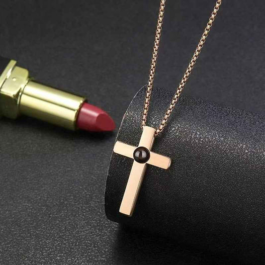 projection cross necklace | stainless steel “i love you” pendant in 100 languages - Lyra
