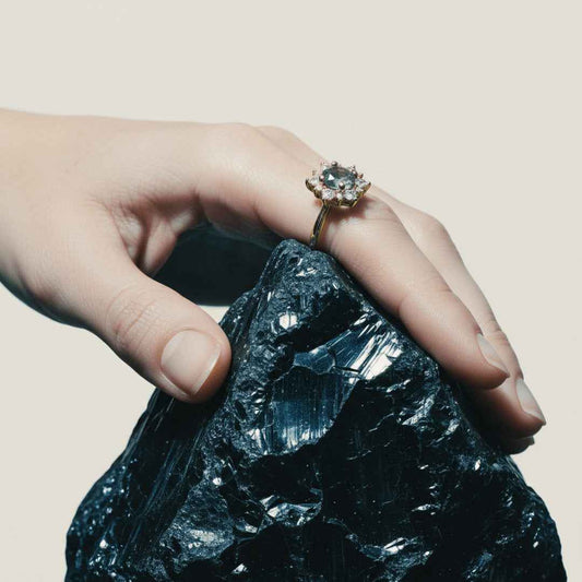 moss agate ring - floral halo - Lyra