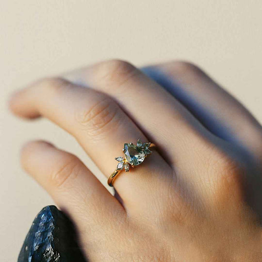 moss agate ring - new leaf - Lyra