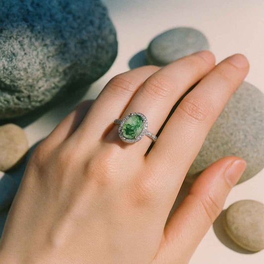moss agate ring - mirror - Lyra