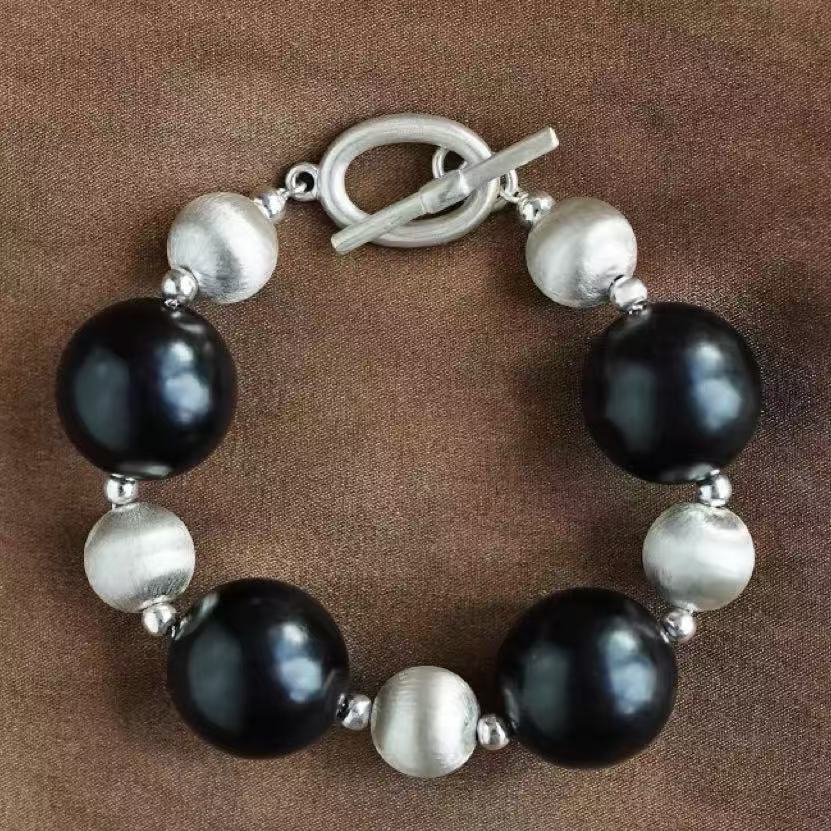 black sandalwood brushed bead necklace | minimalist handcrafted statement jewelry