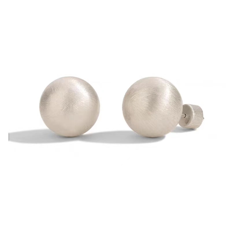 brushed metal sphere necklace set | minimalist long sweater chain & earrings with modern luxury design