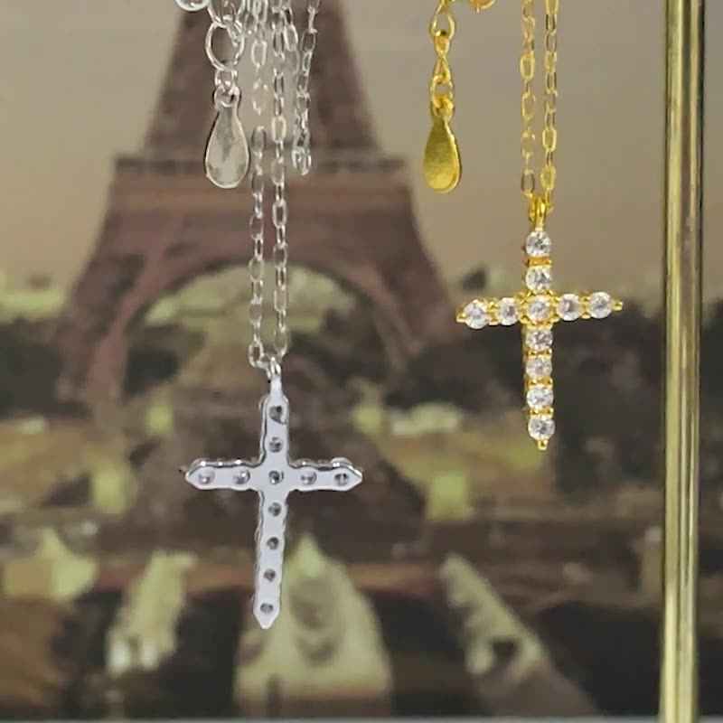 pavé cross pendant necklace | s925 sterling silver with cubic zirconia - Lyra