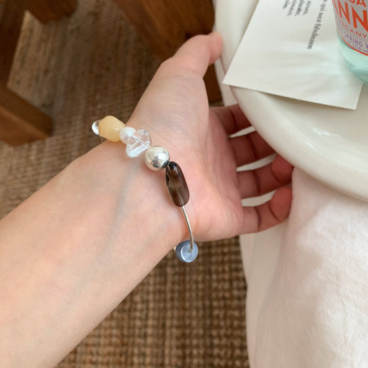 irregular white & smoky quartz silver bracelet | original handcrafted s925 natural stone jewelry