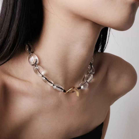 clear quartz statement necklace | bold transparent crystal jewelry set for women - Lyra