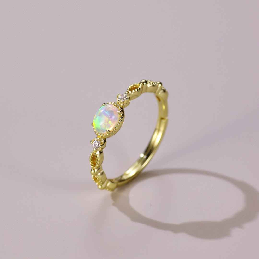 synthetic opal hollow ring | s925 sterling silver with gold plating - Lyra