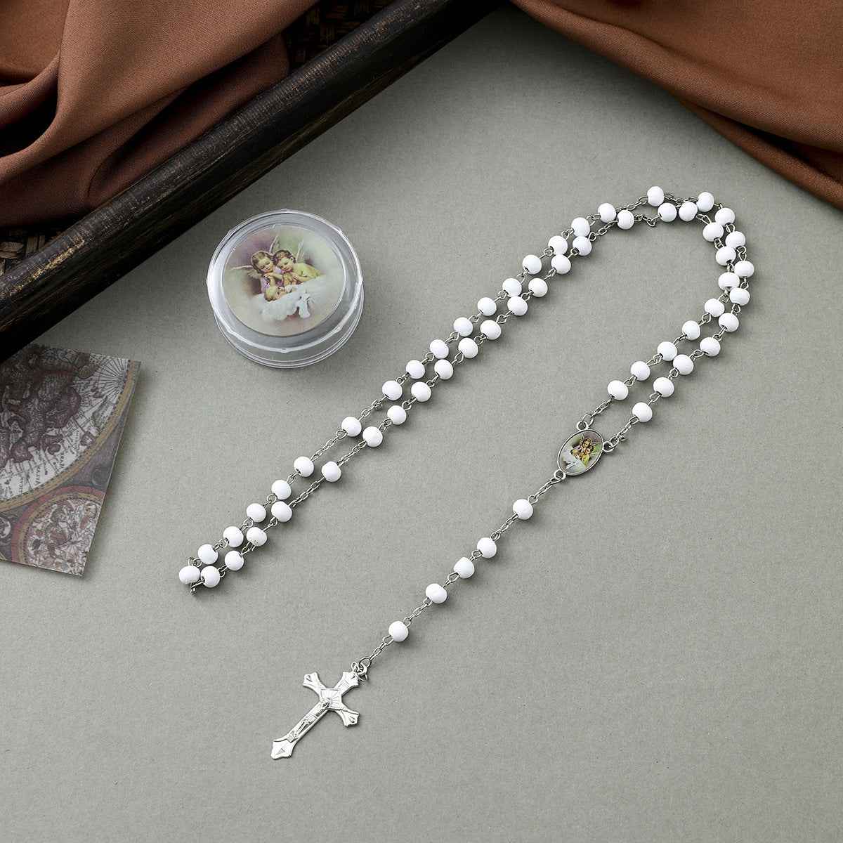 aromatic wooden rosary necklace | handmade cross pendant unisex design - Lyra