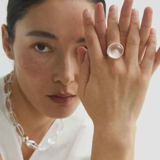 square clear quartz ring | minimalist crystal jewelry in s925 sterling silver - Lyra