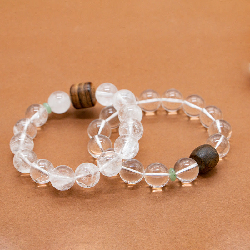 new oriental white crystal sandalwood bracelet | handmade natural gemstone & wood beaded jewelry for women
