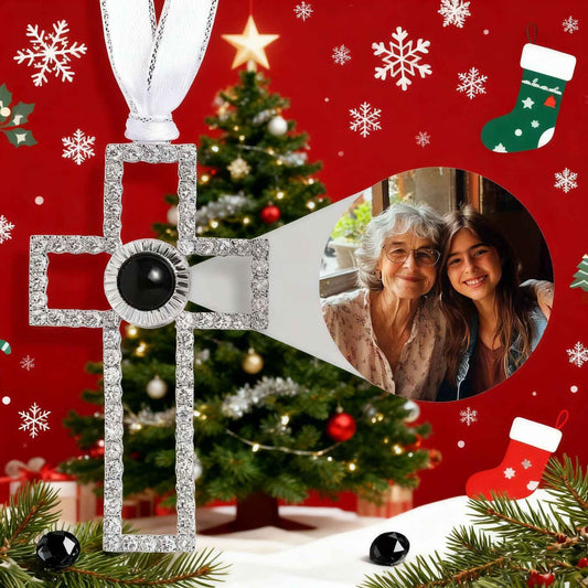 projection cross ornament | personalized christmas tree pendant with photo & “i love you” light - Lyra