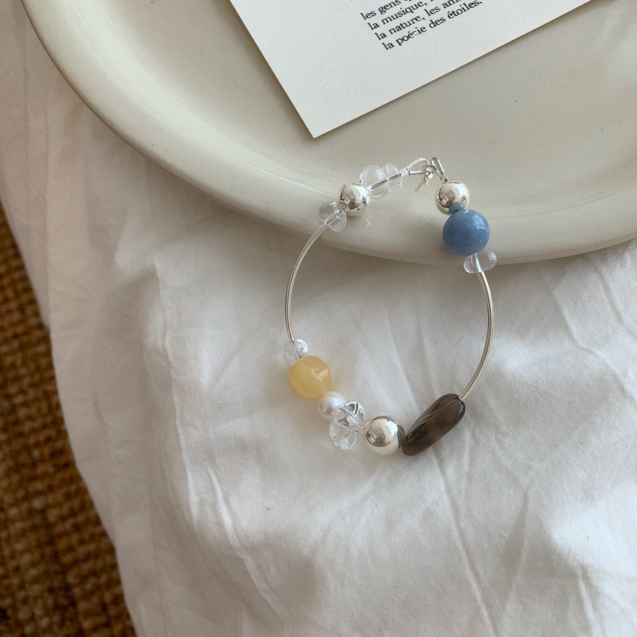 irregular white & smoky quartz silver bracelet | original handcrafted s925 natural stone jewelry