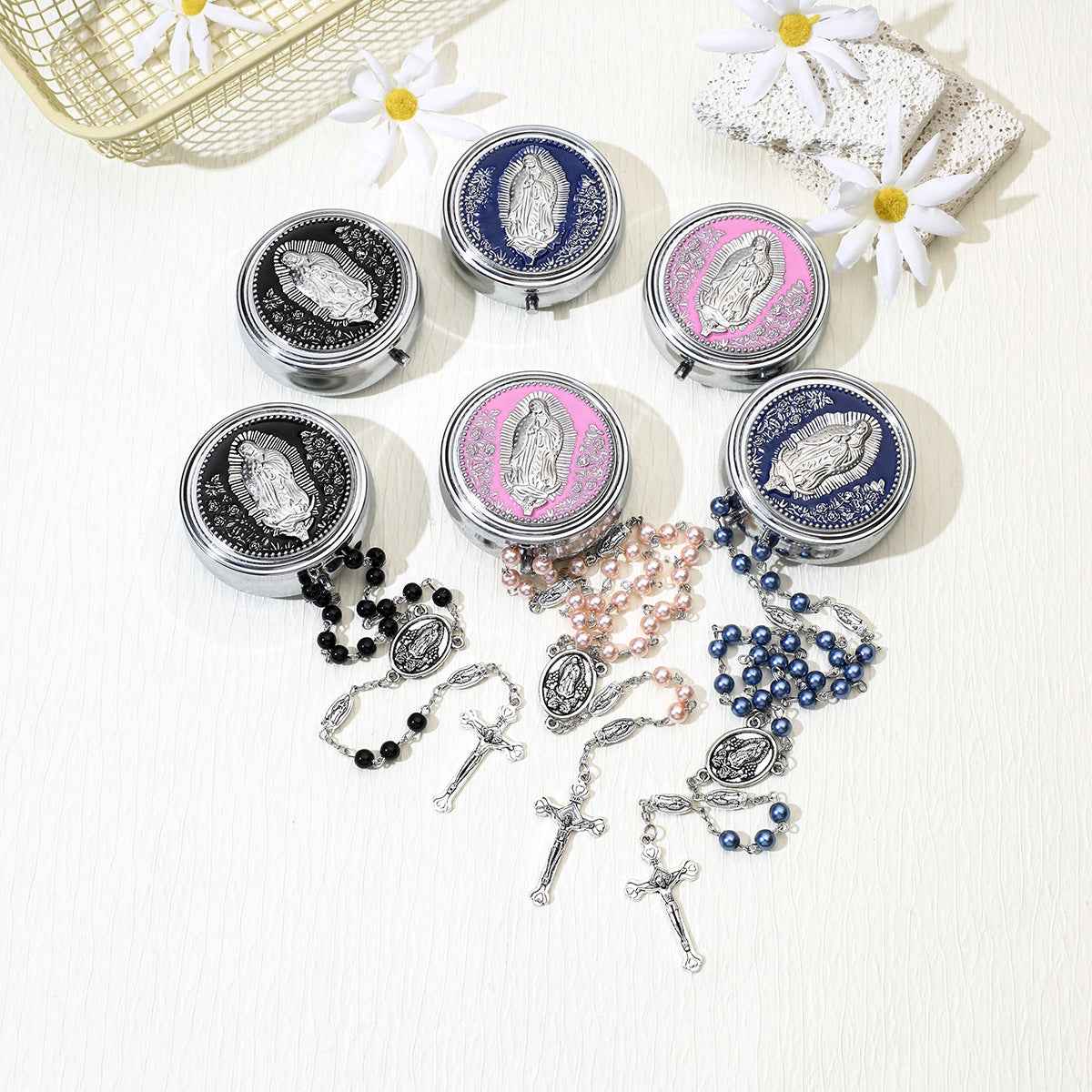 pearl rosary cross necklace | long beaded s925-plated chain - Lyra