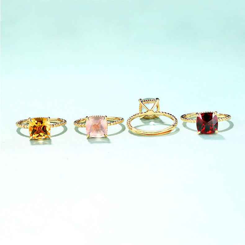 gemstone cushion cut ring | s925 sterling silver with natural gemstones - Lyra