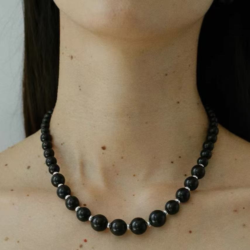 black sandalwood brushed bead necklace | minimalist handcrafted statement jewelry