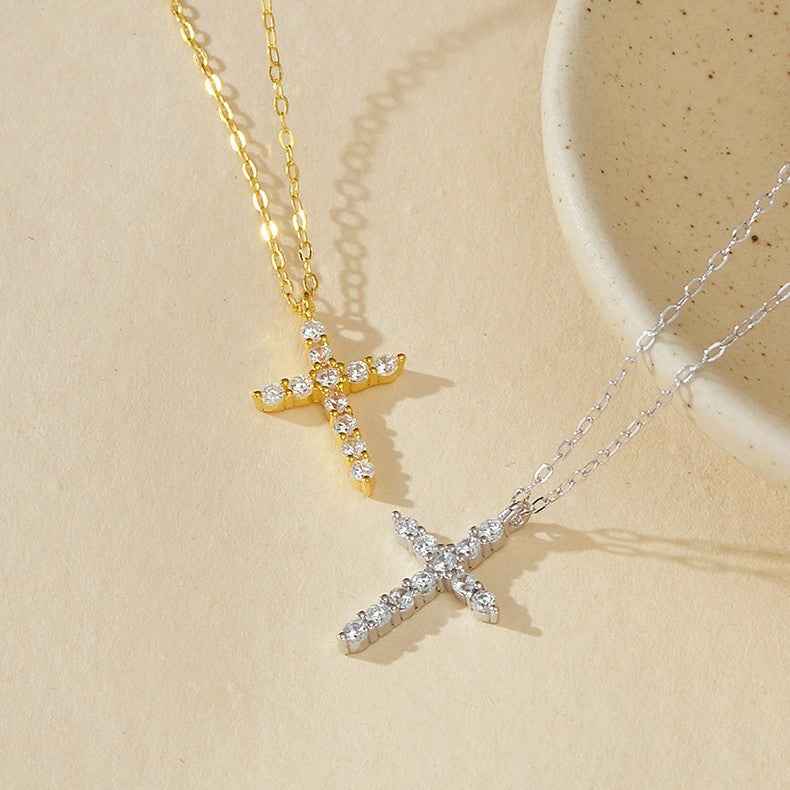pavé cross pendant necklace | s925 sterling silver with cubic zirconia - Lyra