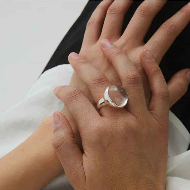 square clear quartz ring | minimalist crystal jewelry in s925 sterling silver - Lyra