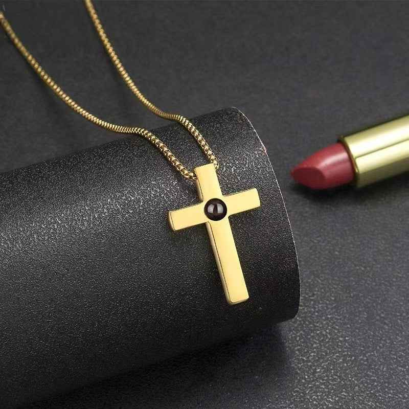 projection cross necklace | stainless steel “i love you” pendant in 100 languages - Lyra