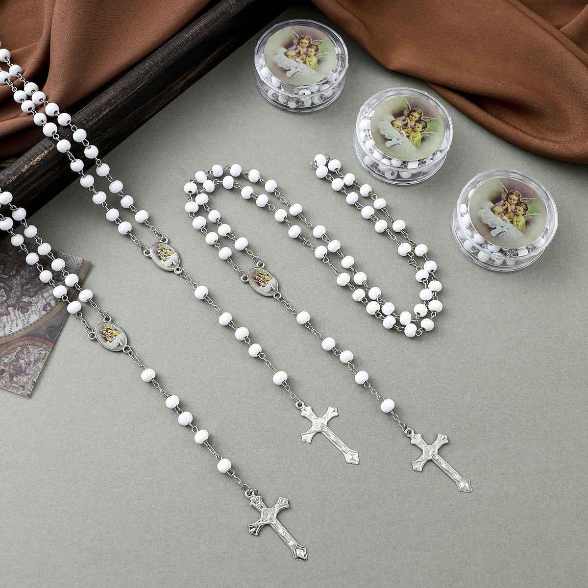 aromatic wooden rosary necklace | handmade cross pendant unisex design - Lyra