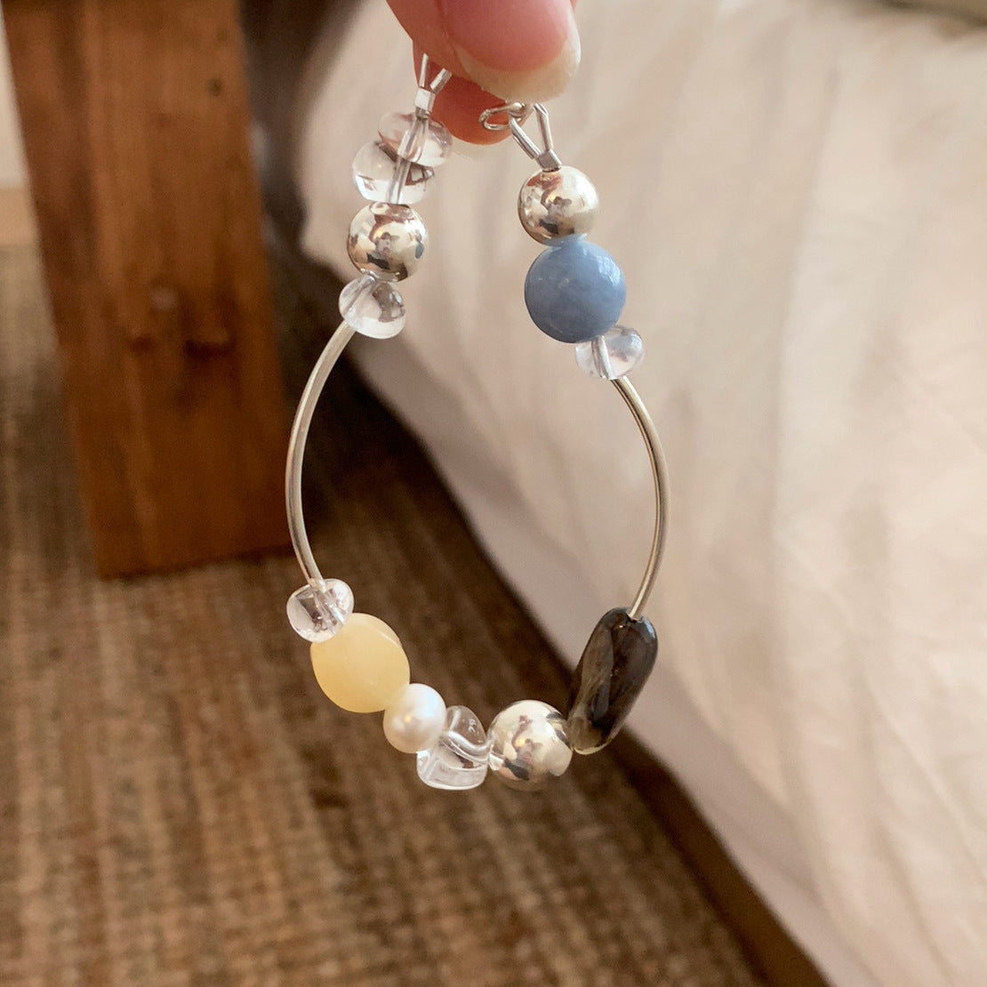 irregular white & smoky quartz silver bracelet | original handcrafted s925 natural stone jewelry