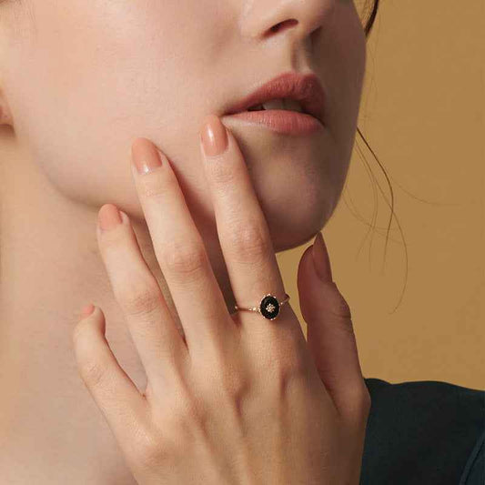 black onyx vintage pattern ring | s925 sterling silver with natural black onyx - Lyra