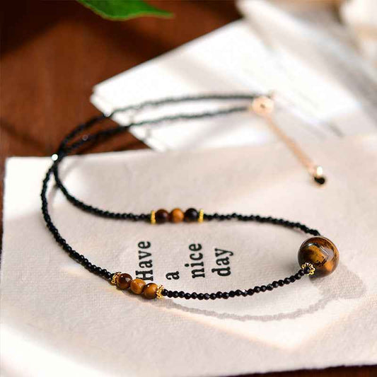 black spinel & tiger’s eye necklace | modern oriental vintage choker in s925 silver - Lyra