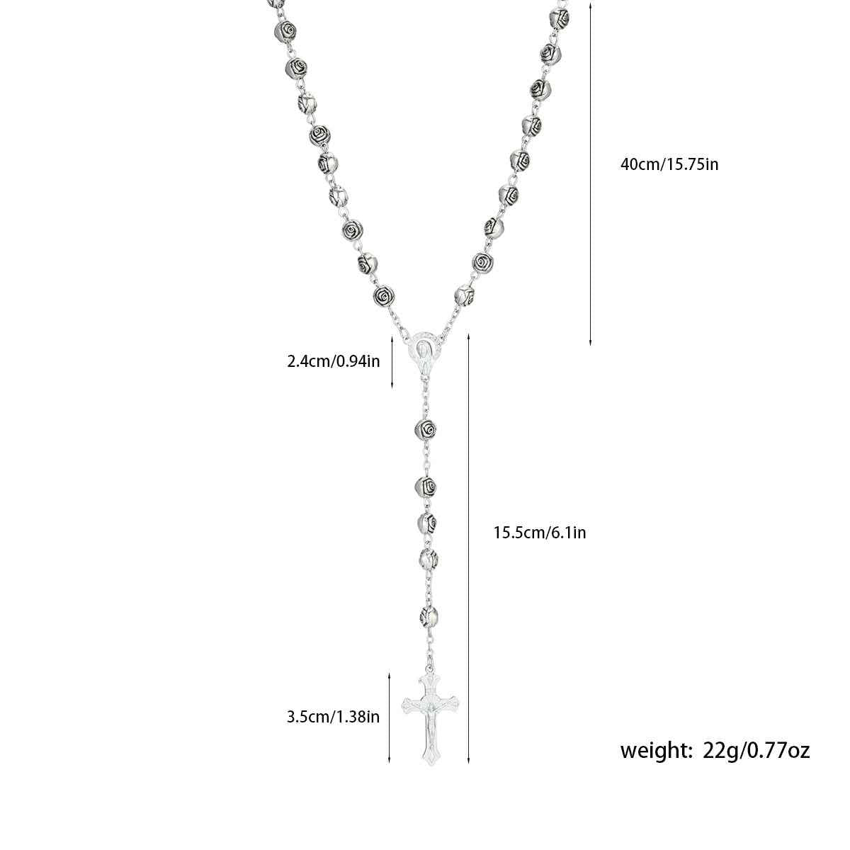 pearl rosary cross necklace | long beaded s925-plated chain - Lyra