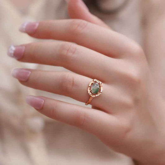 moss agate silver ring | s925 sterling silver with natural moss agate - Lyra