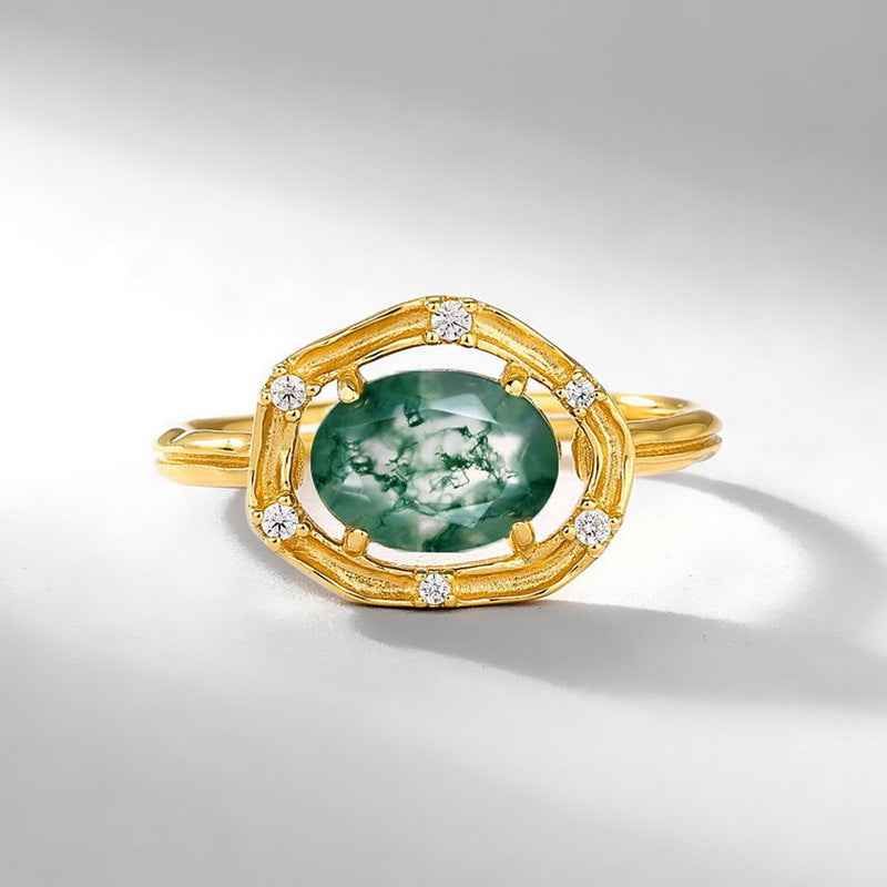 moss agate silver ring | s925 sterling silver with natural moss agate - Lyra