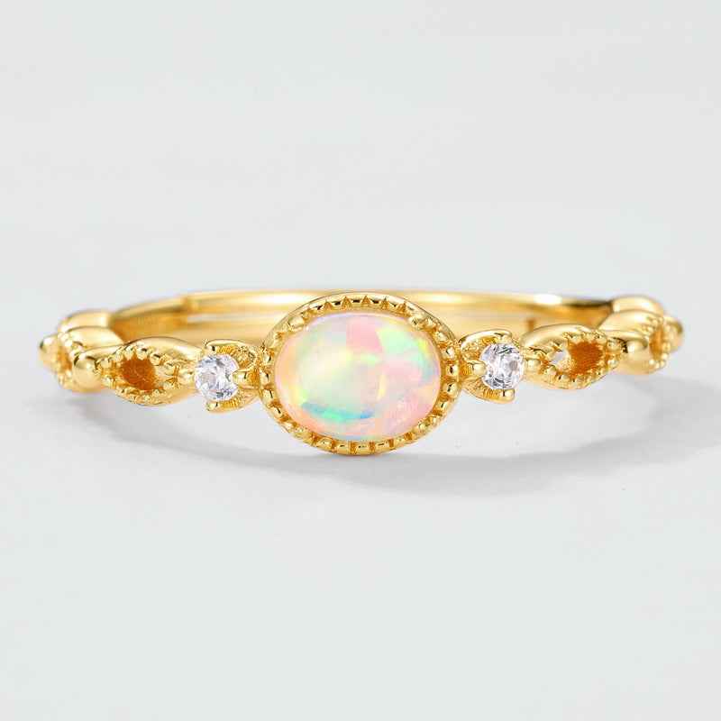 synthetic opal hollow ring | s925 sterling silver with gold plating - Lyra