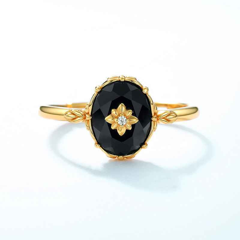 black onyx vintage pattern ring | s925 sterling silver with natural black onyx - Lyra
