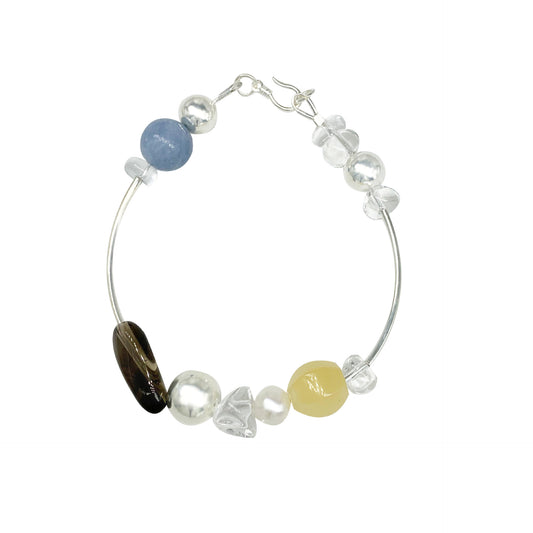 irregular white & smoky quartz silver bracelet | original handcrafted s925 natural stone jewelry