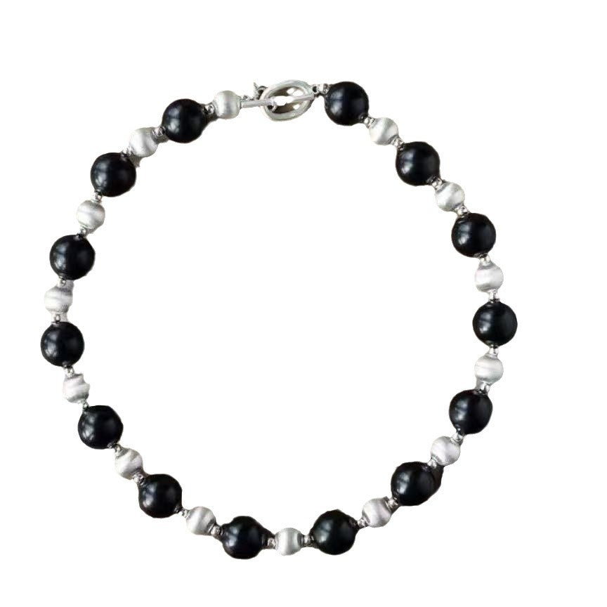 black sandalwood brushed bead necklace | minimalist handcrafted statement jewelry