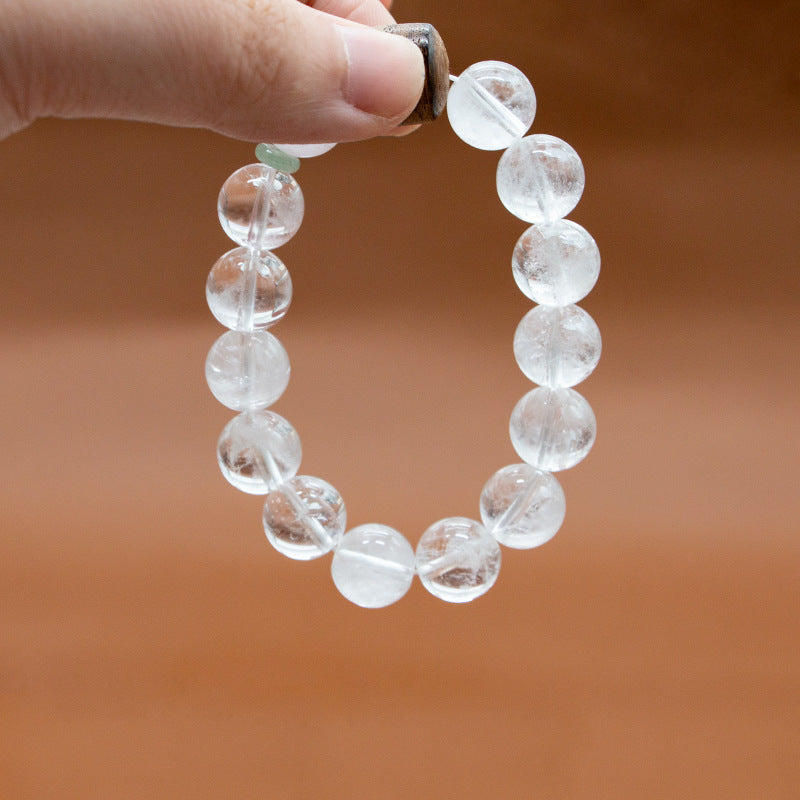 new oriental white crystal sandalwood bracelet | handmade natural gemstone & wood beaded jewelry for women