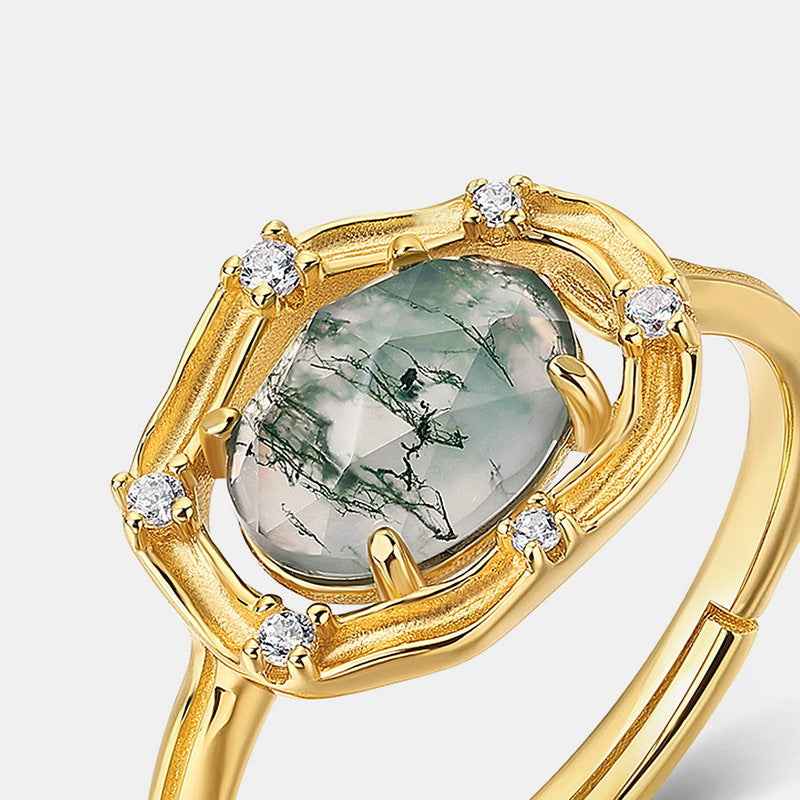 moss agate silver ring | s925 sterling silver with natural moss agate - Lyra