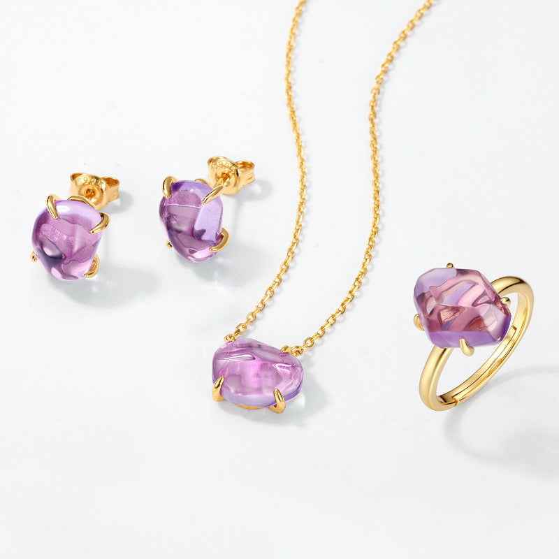 rose amethyst geometric pendant | s925 sterling silver with natural rose amethyst - Lyra