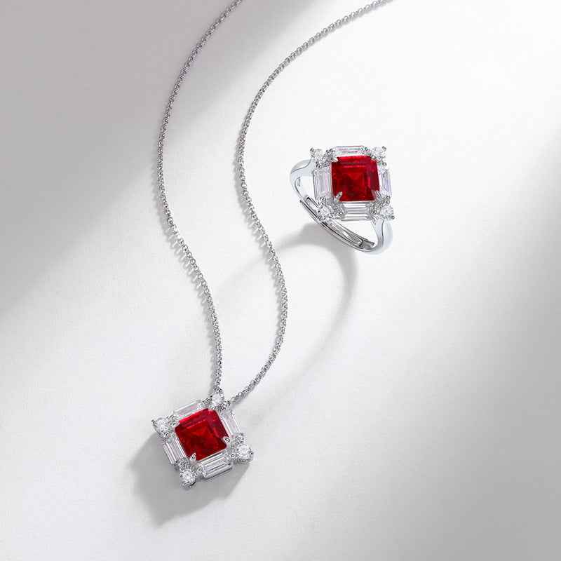 ruby geometric pendant | s925 sterling silver necklace - Lyra