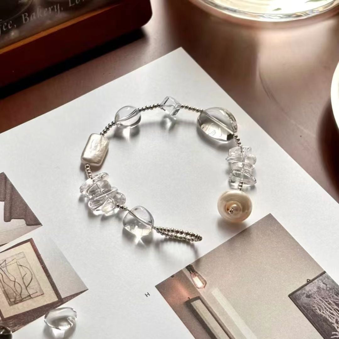 baroque clear beaded bracelet | minimalist transparent crystal jewelry