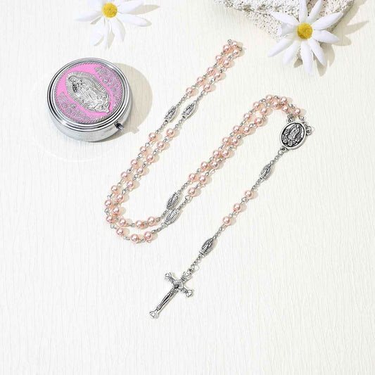 pearl rosary cross necklace | long beaded s925-plated chain - Lyra