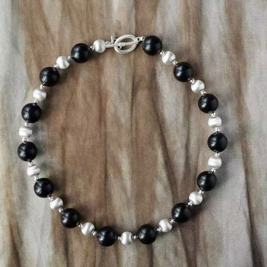 black sandalwood brushed bead necklace | minimalist handcrafted statement jewelry