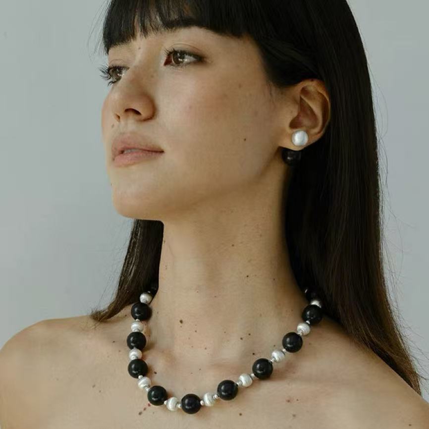 black sandalwood brushed bead necklace | minimalist handcrafted statement jewelry