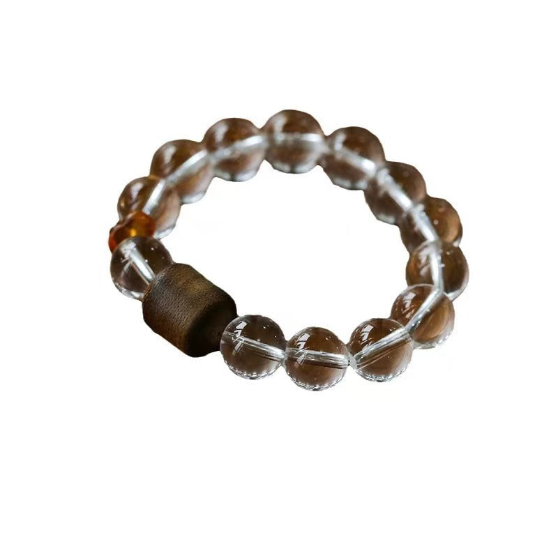 new oriental white crystal sandalwood bracelet | handmade natural gemstone & wood beaded jewelry for women