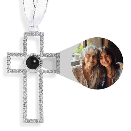projection cross ornament | personalized christmas tree pendant with photo & “i love you” light - Lyra