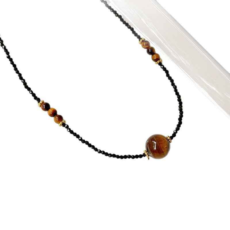 black spinel & tiger’s eye necklace | modern oriental vintage choker in s925 silver - Lyra