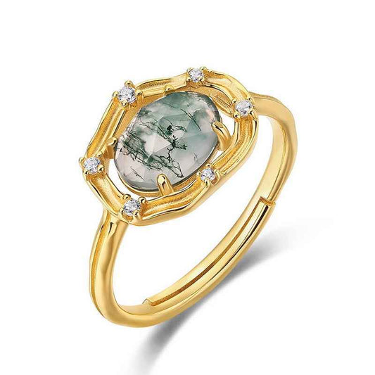 moss agate silver ring | s925 sterling silver with natural moss agate - Lyra