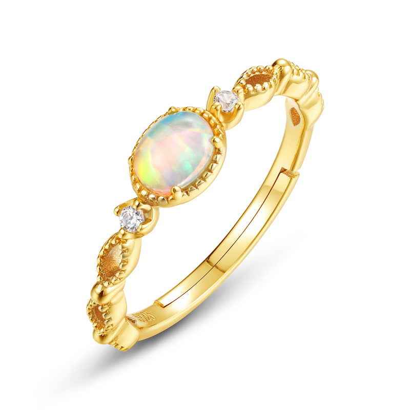 synthetic opal hollow ring | s925 sterling silver with gold plating - Lyra