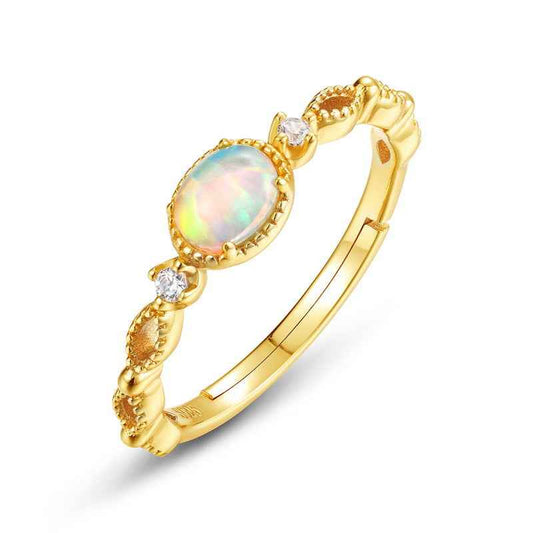 synthetic opal hollow ring | s925 sterling silver with gold plating - Lyra