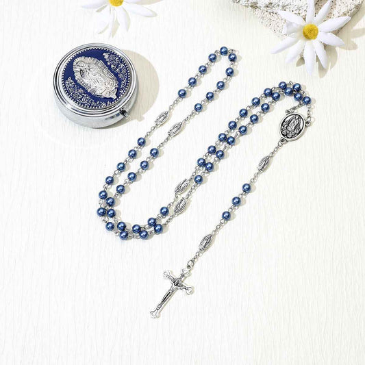 pearl rosary cross necklace | long beaded s925-plated chain - Lyra
